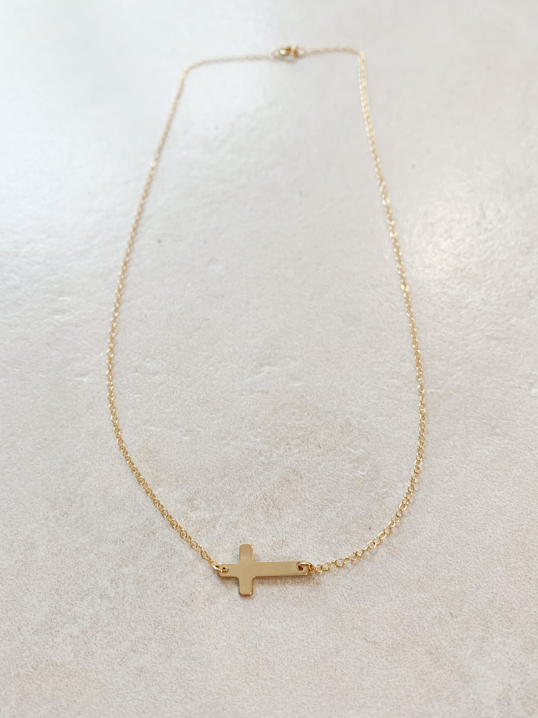 Gold Sideways Cross Necklace