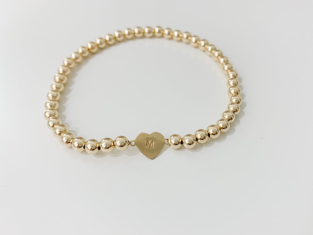 Initial Heart Bracelet- Gold Beads