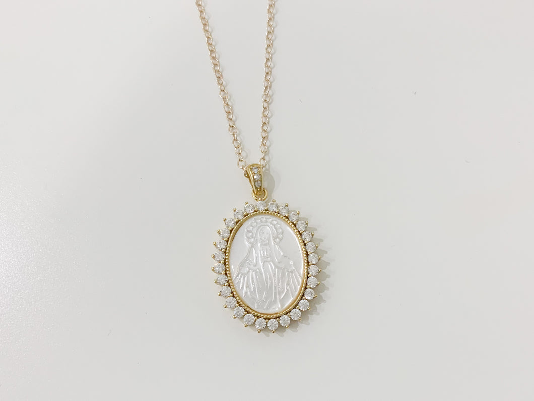 Mother of Pearl Miraculous Mary Necklace