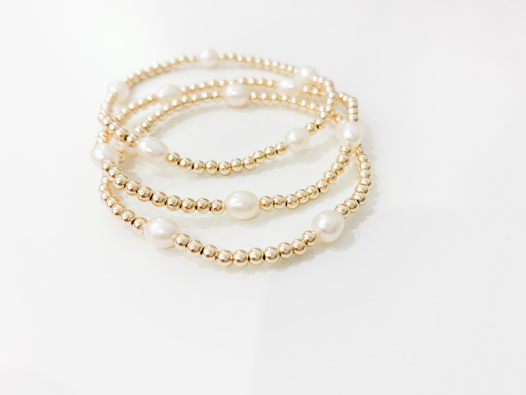 3mm Gold Bracelet - Pearls